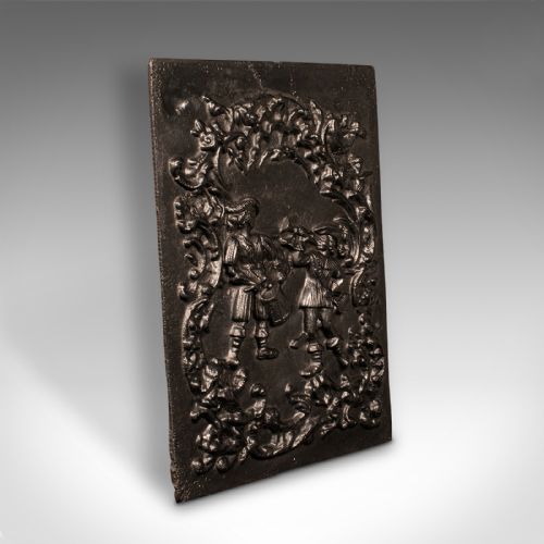 Antique Decorative Fire Back, English, Cast Iron Hearth Panel, Victorian, C.1850