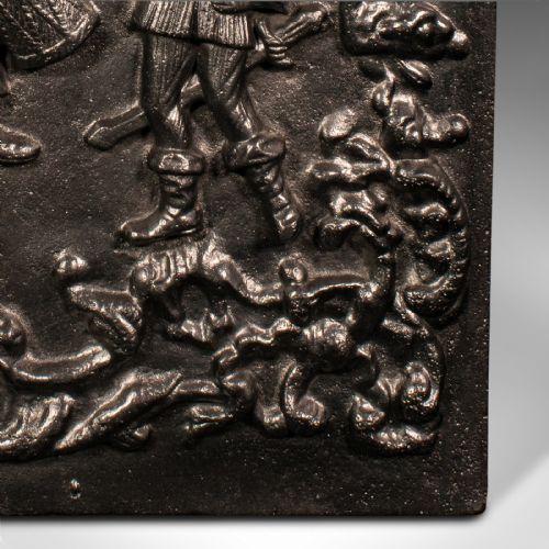 fig 3. Antique Decorative Fire Back, English, Cast Iron Hearth Panel, Victorian, C.1850