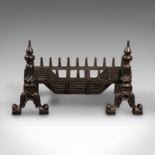 fig 1. Antique Fireplace Set, English, Cast Iron, Fire Basket, Andirons, Late Victorian