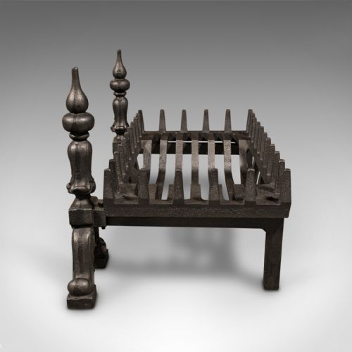 fig 3. Antique Fireplace Set, English, Cast Iron, Fire Basket, Andirons, Late Victorian
