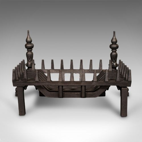 fig 5. Antique Fireplace Set, English, Cast Iron, Fire Basket, Andirons, Late Victorian