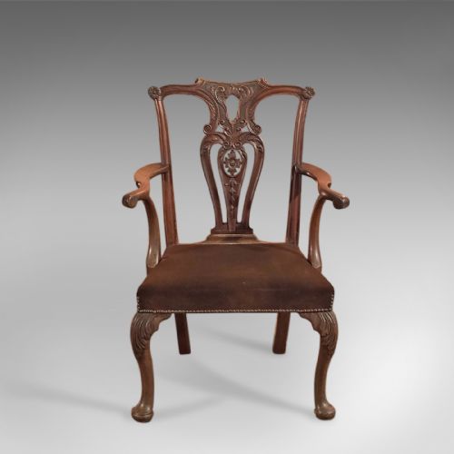 ANTIQUE ELBOW CHAIR 19TH CENTURY ARMCHAIR IN CHIPPENDALE TASTE - ADDITIONAL PHOTO 4