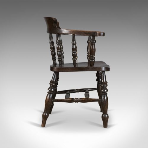 ANTIQUE ARMCHAIR ENGLISH VICTORIAN ELM BOW BACK SMOKERS CAPTAINS CHAIR C1900 - ADDITIONAL PHOTO 1