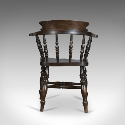 ANTIQUE ARMCHAIR ENGLISH VICTORIAN ELM BOW BACK SMOKERS CAPTAINS CHAIR C1900 - ADDITIONAL PHOTO 3