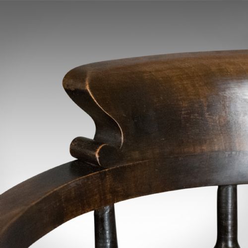ANTIQUE ARMCHAIR ENGLISH VICTORIAN ELM BOW BACK SMOKERS CAPTAINS CHAIR C1900 - ADDITIONAL PHOTO 4