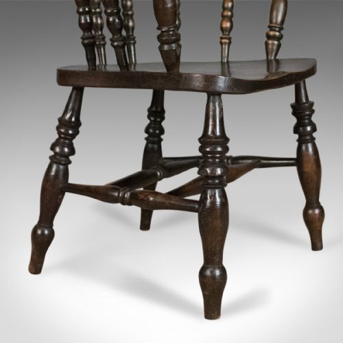 ANTIQUE ARMCHAIR ENGLISH VICTORIAN ELM BOW BACK SMOKERS CAPTAINS CHAIR C1900 - ADDITIONAL PHOTO 5