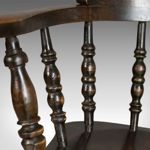 ANTIQUE ARMCHAIR ENGLISH VICTORIAN ELM BOW BACK SMOKERS CAPTAINS CHAIR C1900 - ADDITIONAL PHOTO 6