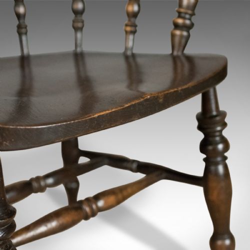 ANTIQUE ARMCHAIR ENGLISH VICTORIAN ELM BOW BACK SMOKERS CAPTAINS CHAIR C1900 - ADDITIONAL PHOTO 7