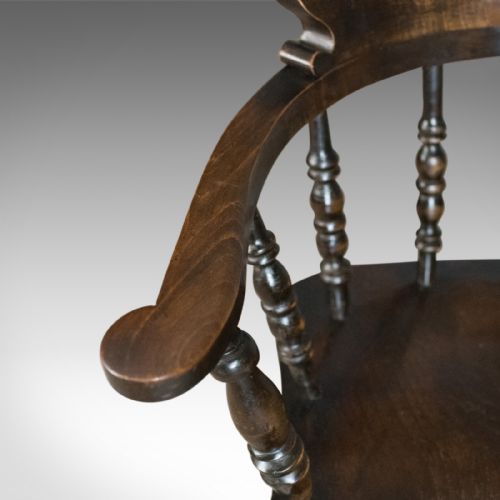 ANTIQUE ARMCHAIR ENGLISH VICTORIAN ELM BOW BACK SMOKERS CAPTAINS CHAIR C1900 - ADDITIONAL PHOTO 8