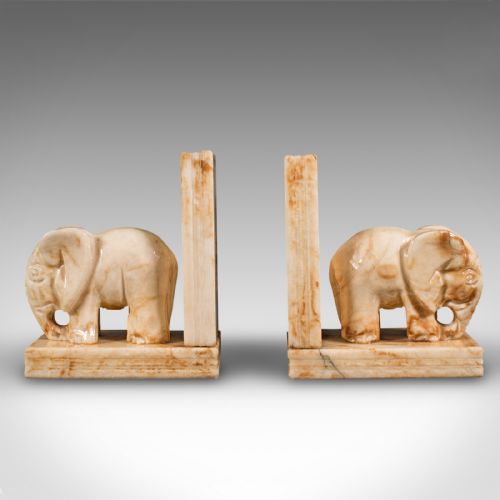 PAIR OF ANTIQUE ELEPHANT BOOKENDS AFRICAN MILK ONYX BOOK REST VICTORIAN - ADDITIONAL PHOTO 2