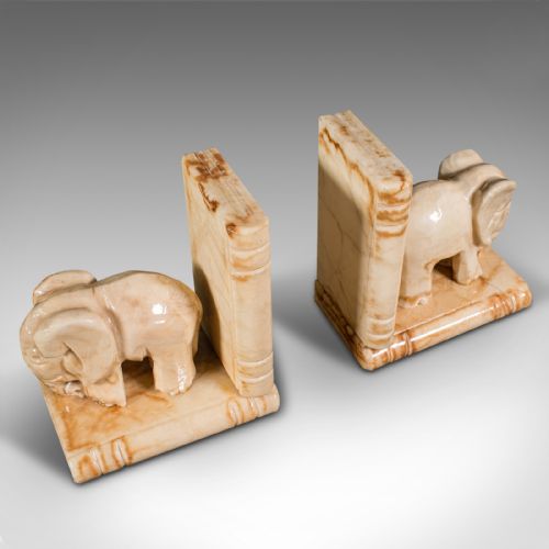PAIR OF ANTIQUE ELEPHANT BOOKENDS AFRICAN MILK ONYX BOOK REST VICTORIAN - ADDITIONAL PHOTO 6