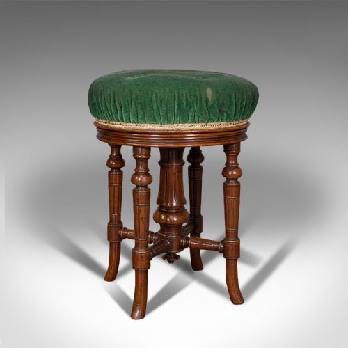 Antique Revolving Music Stool, English, Walnut, Piano, Charles Wadman, C.1880