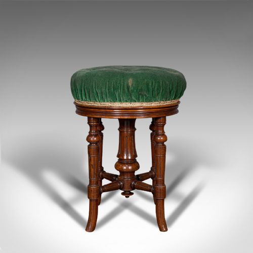 fig 1. Antique Revolving Music Stool, English, Walnut, Piano, Charles Wadman, C.1880