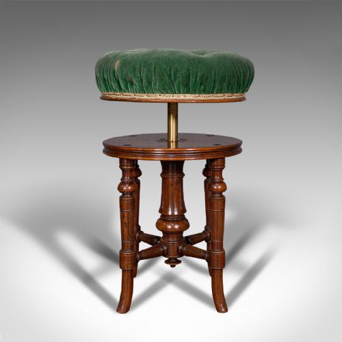 fig 2. Antique Revolving Music Stool, English, Walnut, Piano, Charles Wadman, C.1880