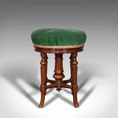 fig 3. Antique Revolving Music Stool, English, Walnut, Piano, Charles Wadman, C.1880