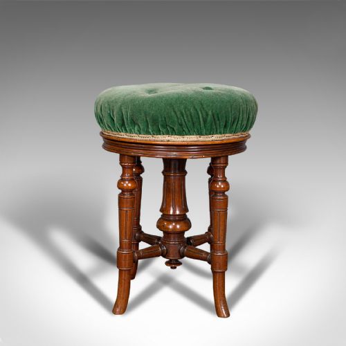 fig 4. Antique Revolving Music Stool, English, Walnut, Piano, Charles Wadman, C.1880