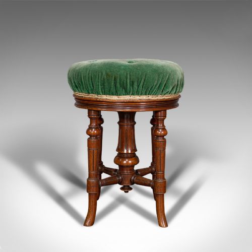 fig 5. Antique Revolving Music Stool, English, Walnut, Piano, Charles Wadman, C.1880