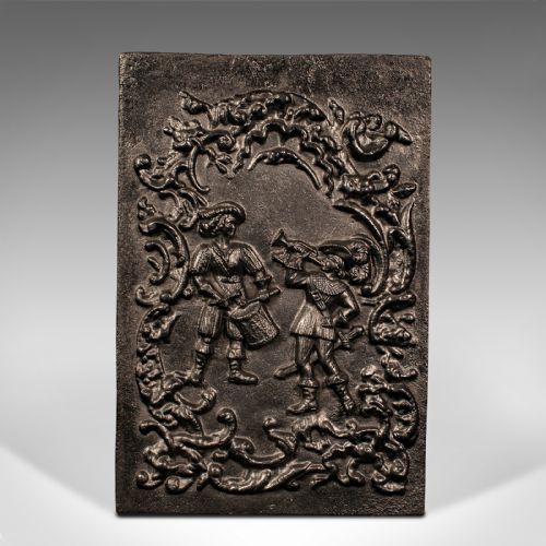 fig 1. Antique Relief Fire Back, English, Cast Iron Decorative Panel, Victorian, C.1850