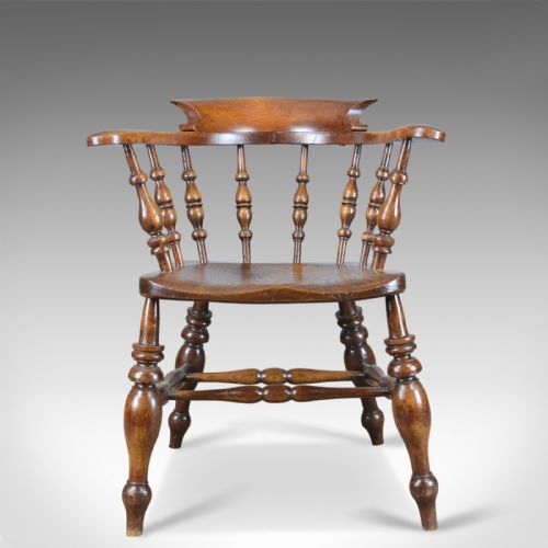 ANTIQUE BOW CHAIR SMOKERS CAPTAINS ENGLISH VICTORIAN ELM WINDSOR C1870 - ADDITIONAL PHOTO 1