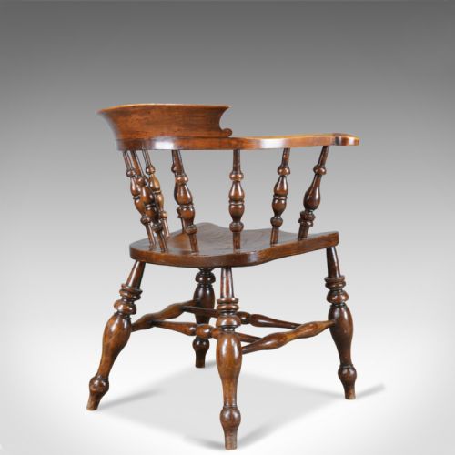 ANTIQUE BOW CHAIR SMOKERS CAPTAINS ENGLISH VICTORIAN ELM WINDSOR C1870 - ADDITIONAL PHOTO 2