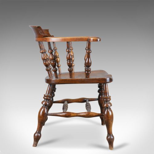 ANTIQUE BOW CHAIR SMOKERS CAPTAINS ENGLISH VICTORIAN ELM WINDSOR C1870 - ADDITIONAL PHOTO 3