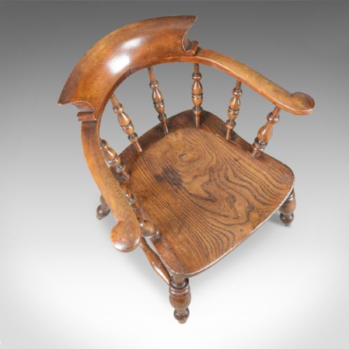 ANTIQUE BOW CHAIR SMOKERS CAPTAINS ENGLISH VICTORIAN ELM WINDSOR C1870 - ADDITIONAL PHOTO 4