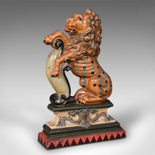 Antique Decorative Lion Rampant Doorstop, English, Painted, Door Keep, Victorian