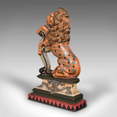 fig 1. Antique Decorative Lion Rampant Doorstop, English, Painted, Door Keep, Victorian