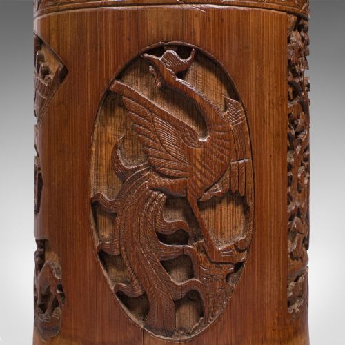 ANTIQUE ARTIST'S BRUSH POT CHINESE CARVED BAMBOO TREEN VICTORIAN CIRCA 1900 - ADDITIONAL PHOTO 9