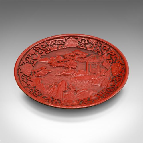 fig 1. Small Antique Decorative Cinnabar Dish, Chinese, Display Plate, Qing, Victorian