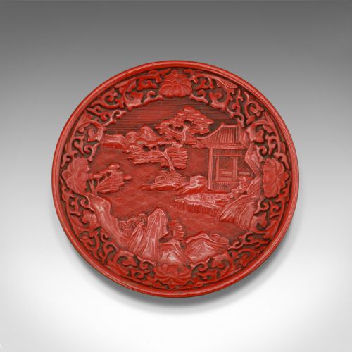 fig 2. Small Antique Decorative Cinnabar Dish, Chinese, Display Plate, Qing, Victorian
