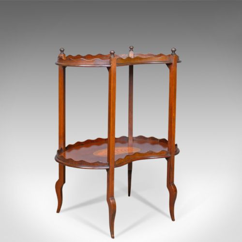 ANTIQUE TEA TABLE ENGLISH EDWARDIAN TWO TIER GALLERY SIDE CIRCA 1910