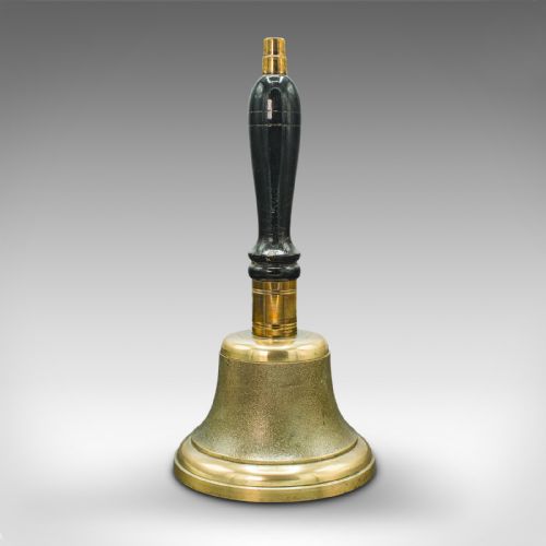 fig 1. Antique Town Clerk's Hand Bell, English, Brass, School Yard Ringer, Edwardian