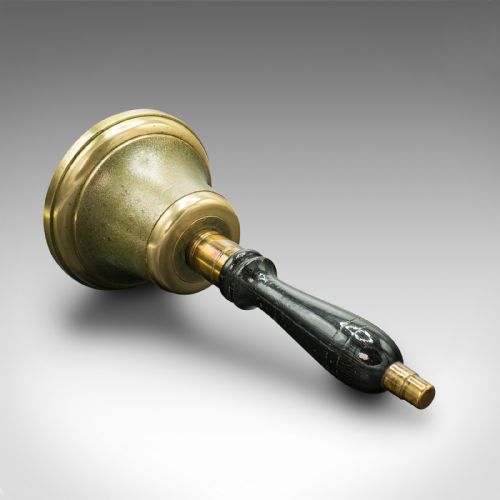 fig 2. Antique Town Clerk's Hand Bell, English, Brass, School Yard Ringer, Edwardian