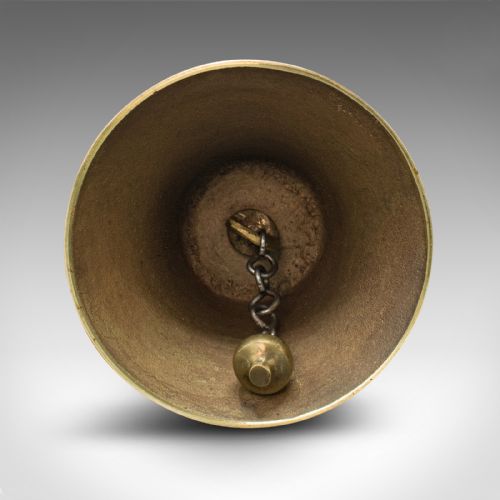 fig 4. Antique Town Clerk's Hand Bell, English, Brass, School Yard Ringer, Edwardian
