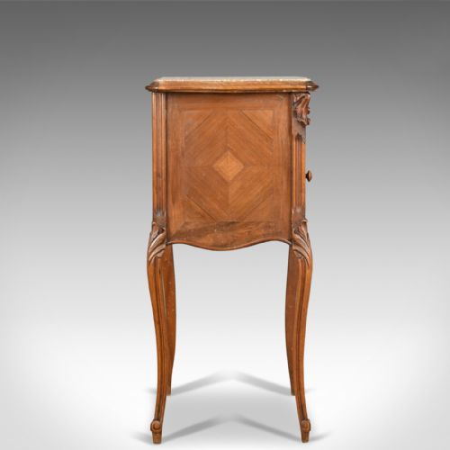 fig 1. Antique, Bedside Cabinet, French, Walnut, Marble Top, Pot Cupboard Circa 1890