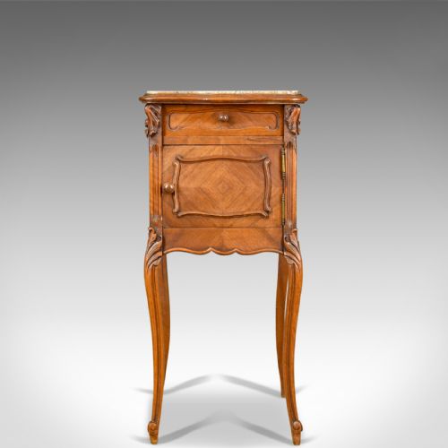 fig 3. Antique, Bedside Cabinet, French, Walnut, Marble Top, Pot Cupboard Circa 1890