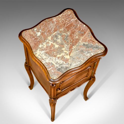fig 4. Antique, Bedside Cabinet, French, Walnut, Marble Top, Pot Cupboard Circa 1890