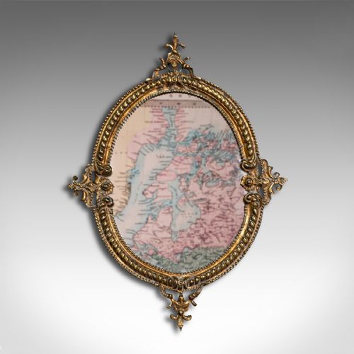 fig 1. Small Antique Oval Hall Mirror, English, Gilt Metal, Glass, Vanity, Victorian