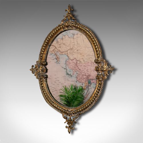 fig 2. Small Antique Oval Hall Mirror, English, Gilt Metal, Glass, Vanity, Victorian