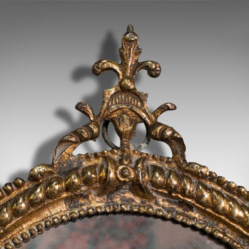 fig 4. Small Antique Oval Hall Mirror, English, Gilt Metal, Glass, Vanity, Victorian