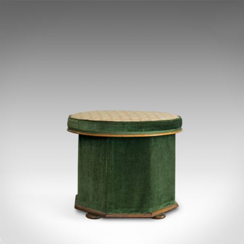 Antique Ottoman Stool, Victorian, Dressing, Storage, Circa 1880