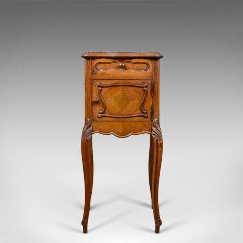 ANTIQUE FRENCH BEDSIDE CABINET EDWARDIAN WALNUT MARBLE POT CUPBOARD C1910 - ADDITIONAL PHOTO 2