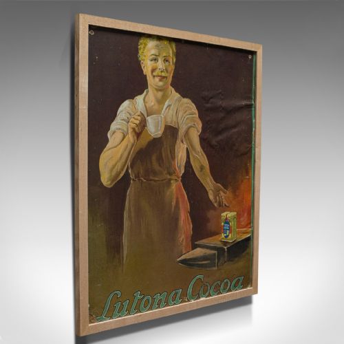 Framed Antique Cocoa Advertisement, English, Lutona Poster, Victorian, C.1900