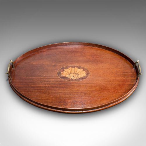 fig 1. Antique Serving Tray, English, Mahogany, Brass, Boxwood Inlay, Georgian, C.1800