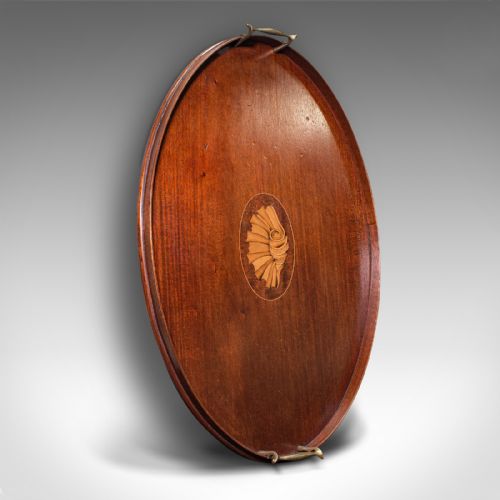 fig 2. Antique Serving Tray, English, Mahogany, Brass, Boxwood Inlay, Georgian, C.1800