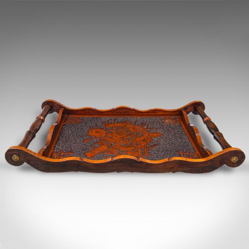 fig 1. Antique Pokerwork Serving Tray, English, Afternoon Tea, Art Nouveau, Victorian