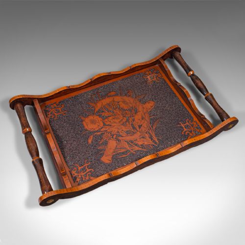 fig 4. Antique Pokerwork Serving Tray, English, Afternoon Tea, Art Nouveau, Victorian