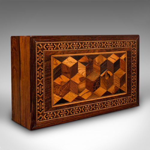 Antique Decorative Cigar Box, English, Tunbridge Ware, Keepsake, Desk, Victorian