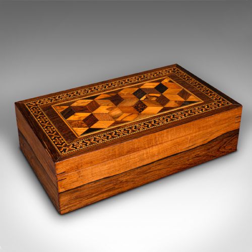 fig 1. Antique Decorative Cigar Box, English, Tunbridge Ware, Keepsake, Desk, Victorian